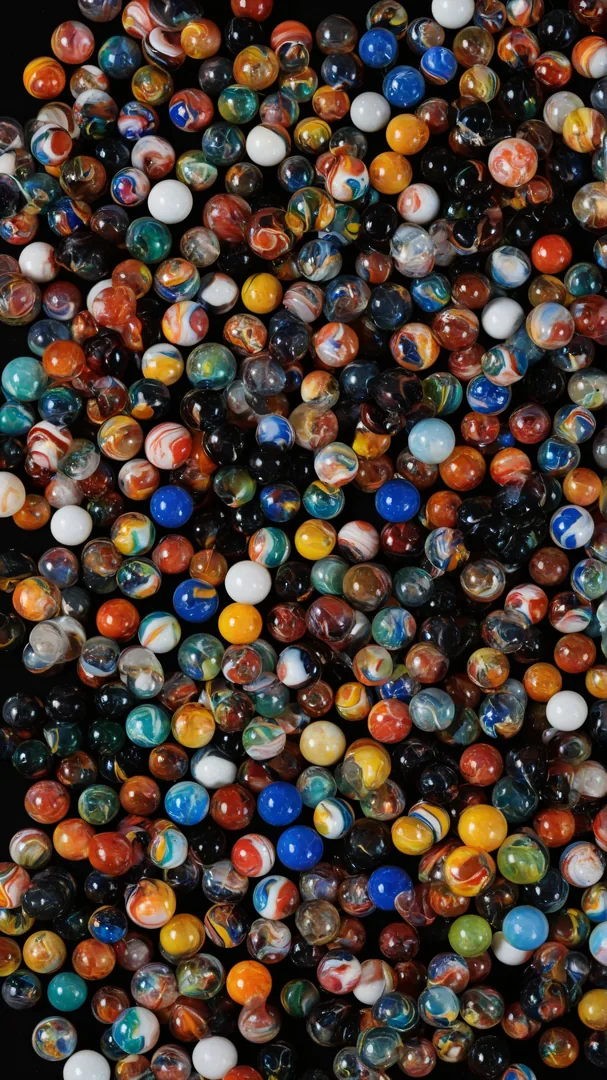 Bolas de vidrio con patrones multicolores en superficie oscura