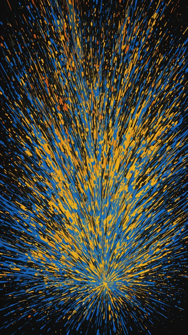 Patrones de pintura dispersa en forma radial sobre negro profundo
