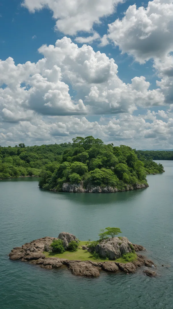Islas pequeñas rodeadas de agua con vegetación densa
