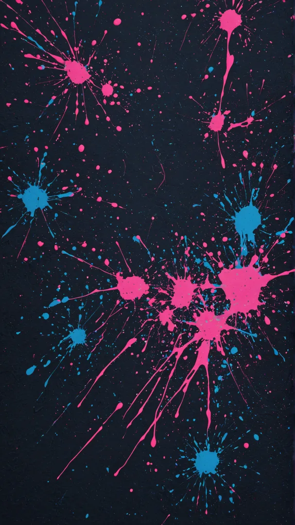 Salpicaduras de tinta en negro profundo con tonos rosa y azul