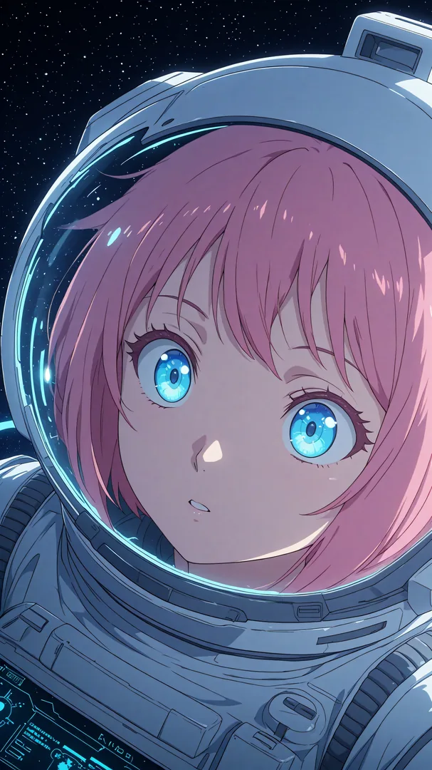 Niña en traje de astronauta frente al fondo estelar