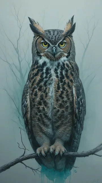 Águila real posada sobre rama en bosque neblinoso
