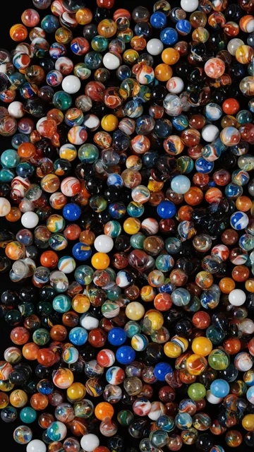 Bolas de vidrio con patrones multicolores en superficie oscura