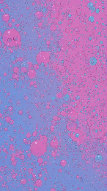 Burbujas rosadas y azules flotando en un fondo pastel
