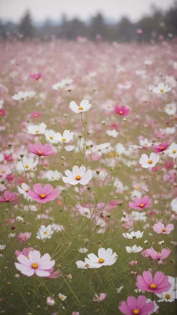 Campo de cosmos en tonos rosa y blanco