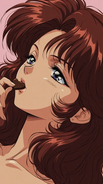 Chica anime con ojos azules comiendo chocolate