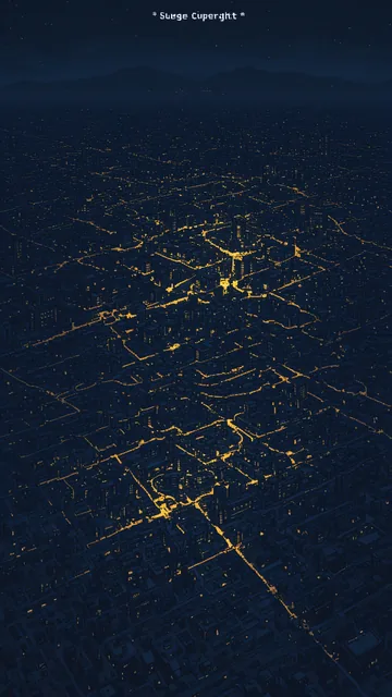 Vista aérea de una ciudad con calles iluminadas en la noche