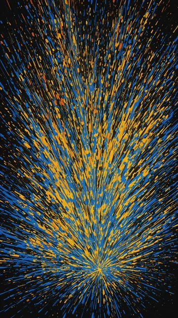 Patrones de pintura dispersa en forma radial sobre negro profundo
