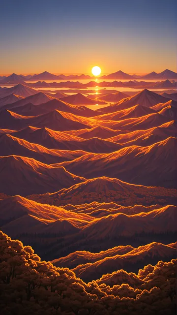 Luz del atardecer sobre una cadena de montañas suaves