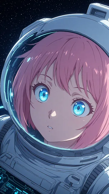 Niña en traje de astronauta frente al fondo estelar