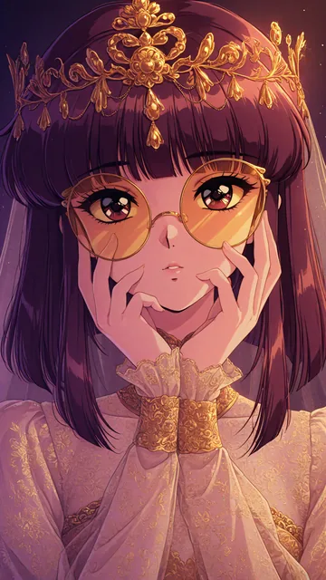 Niña con gafas y tocado decorativo en atuendo elegante
