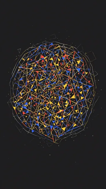 Diseño abstracto con triángulos en colores vivos sobre negro