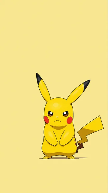 Pikachu en postura firme frente a fondo amarillo pálido