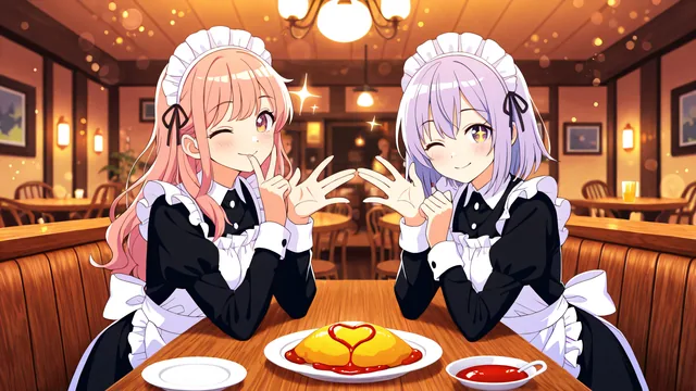 Dos chicas con uniforme de camarera compartiendo comida en restaurante