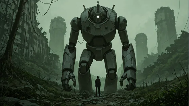 Robots gigantes en entorno urbano abandonado