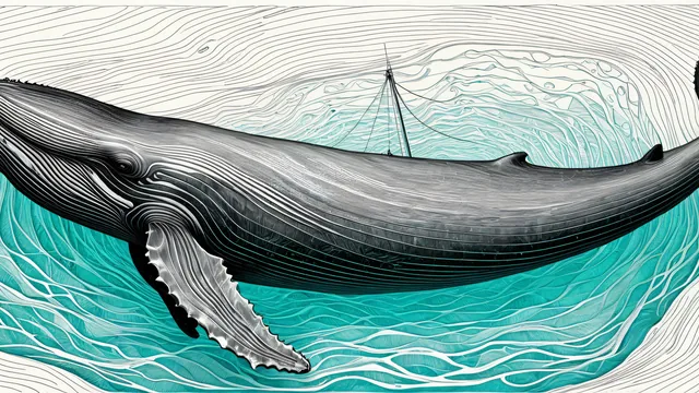 Ballena en mar con líneas de agua estilizadas