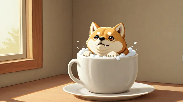 Perro caricatura en taza con espuma sobre mesa