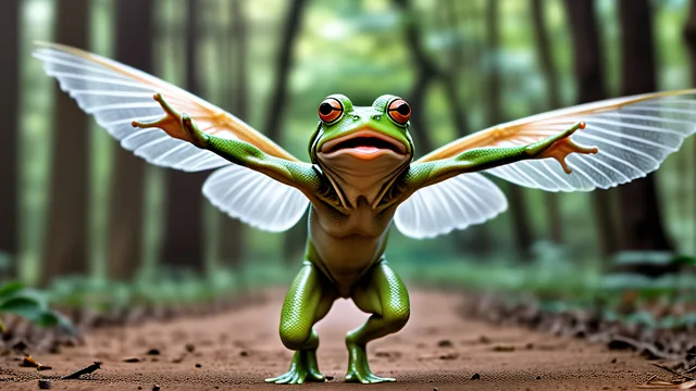 Sapo con alas blancas en sendero forestal